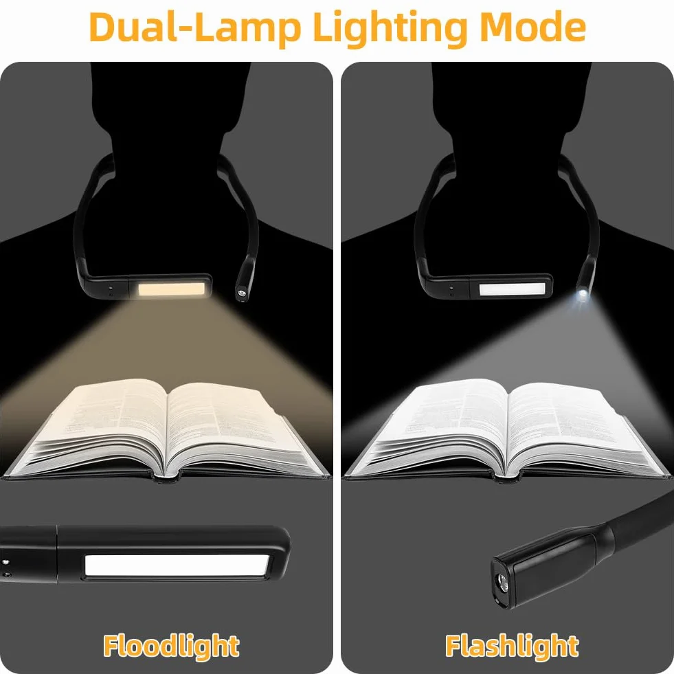 HOTUT Collo Lampada da Lettura Ricaricabile, Luce per Lettura Libri a Letto - Luce da lettura 3 Colori Ricaricabile e Regolabile, Flessibile Lampada da Collo Studio, Letto, Viaggi, Lavoro a Maglia