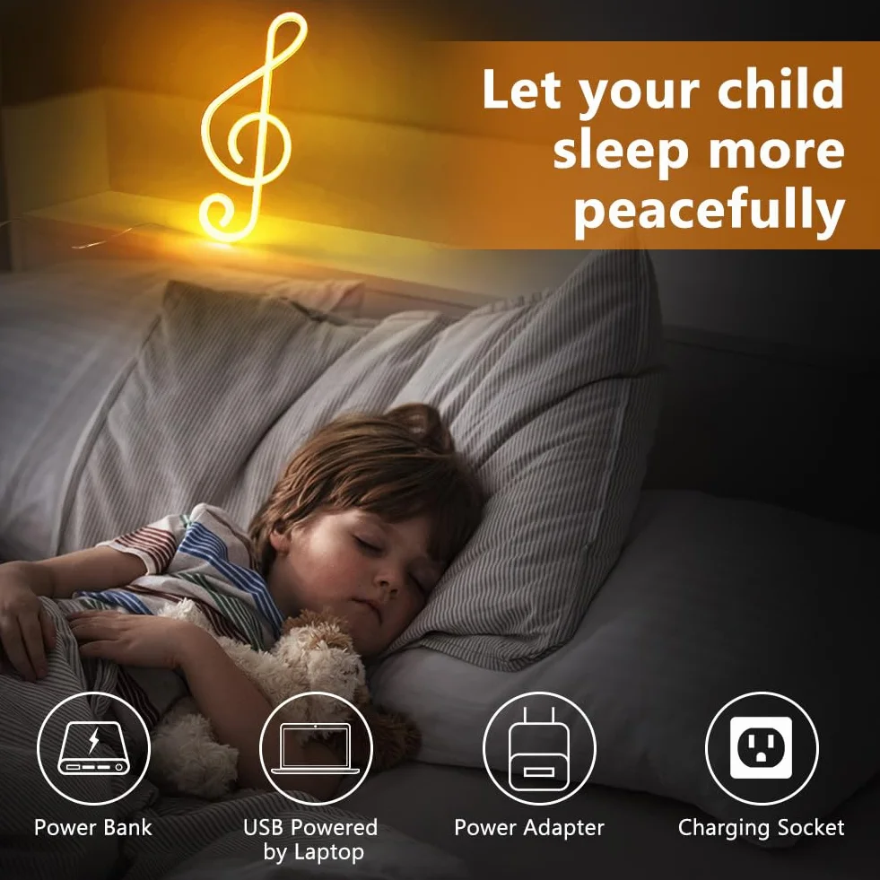 Insegna LED Neon con Nota Musicale - Alimentata a Batteria/USB per Kids Room Party Festive Decor