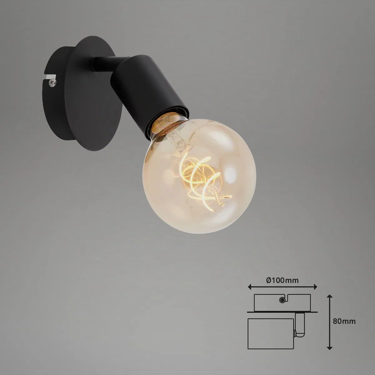 BRILONER - Faretto da Parete, Applique, Retrò/Vintage, Orientabile, Regolabile e Inclinabile, E27, Max. 60W, 100x80mm (DxA), Metallo, Nero