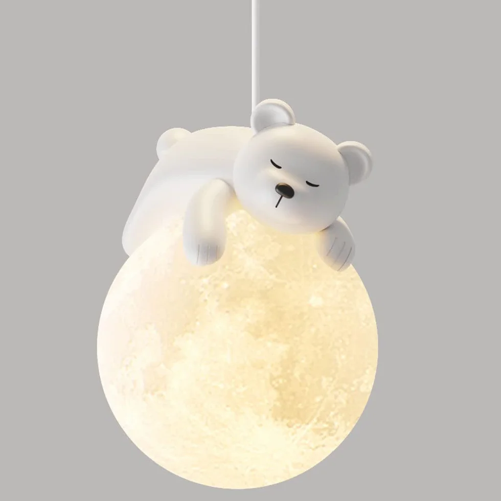 Simpatico Orso Lampada a Sospensione Con Stampa 3D, Luna Globo Cartone Animato Coniglio Addormentato, Lampadario Pianeta Camera Dei Bambini, 3 Luci