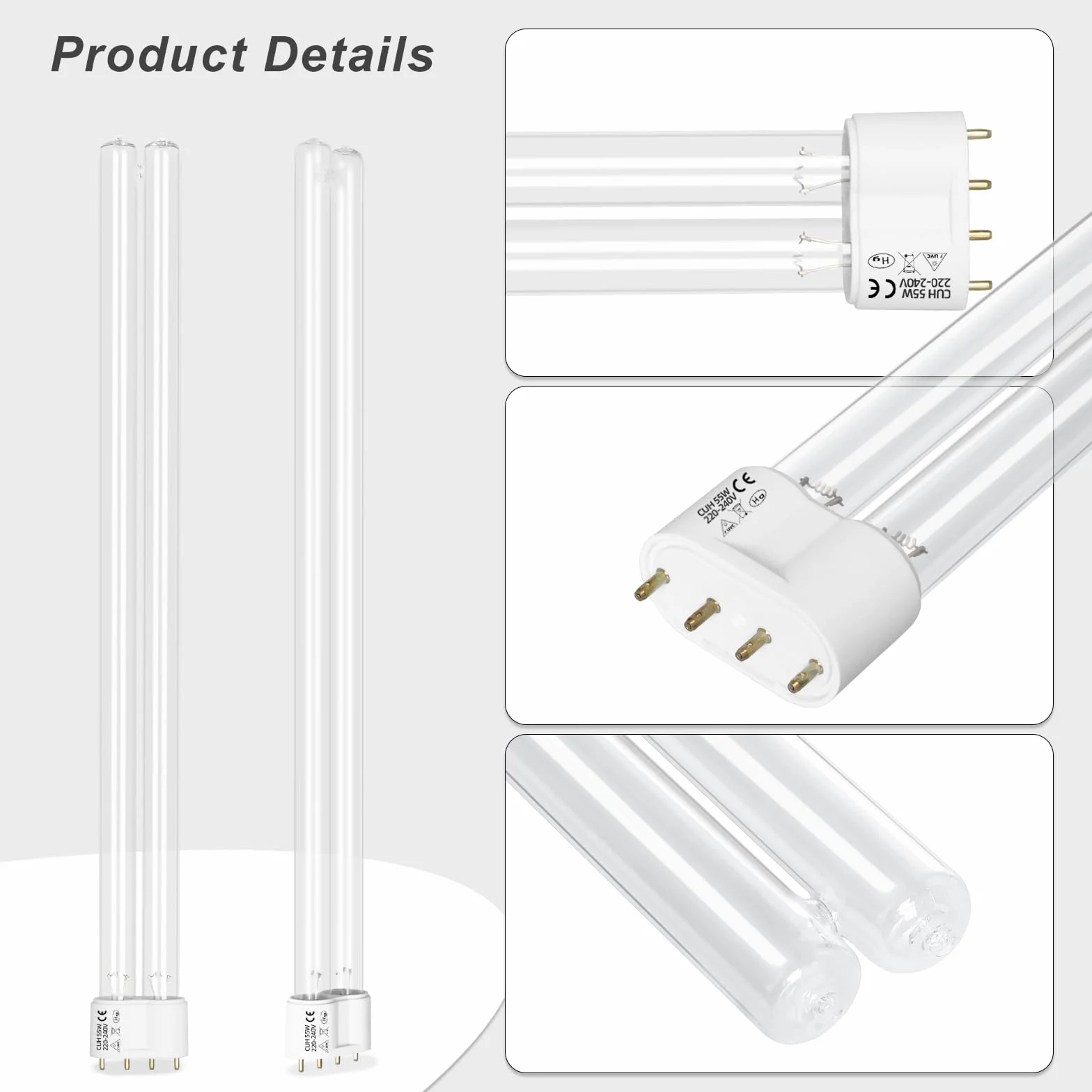 Lampada disinfezione UV Liuyife 55W 4 pin tubolare UVC 2G11 filtro pulizia stagni parco