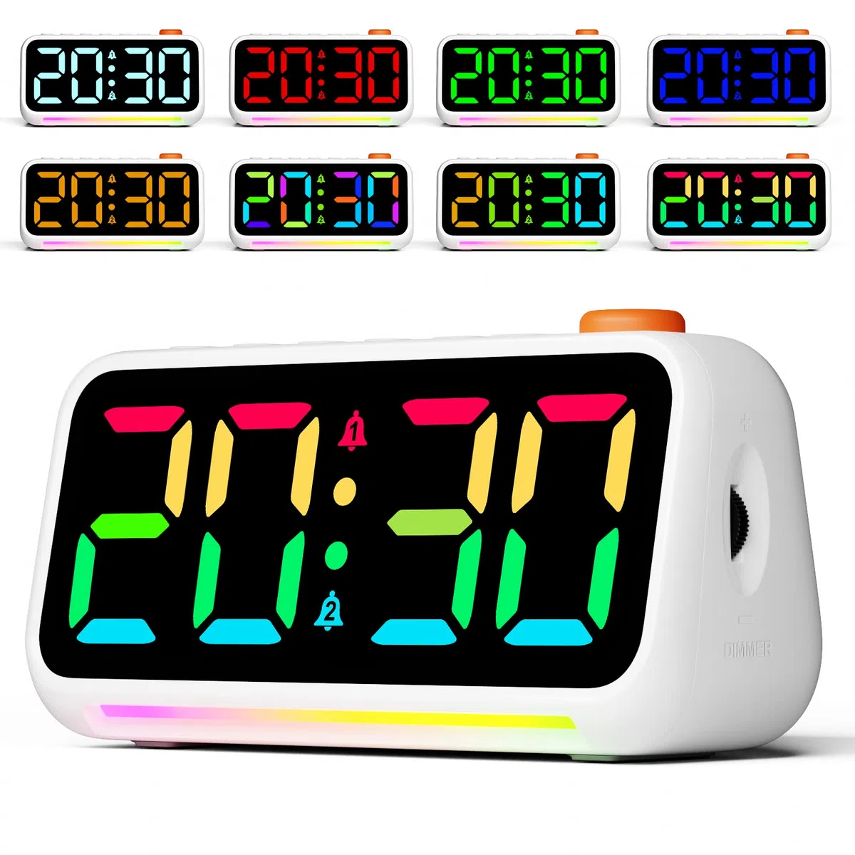 CHEREEKI Sveglia Digitale da Comodino LED con Luce Notturna RGB Dinamica, Luminosità e Volume Regolabili, 2 allarmi, Funzione Snooze, Sveglia Elettrica Adatta a Bambini e Adulti