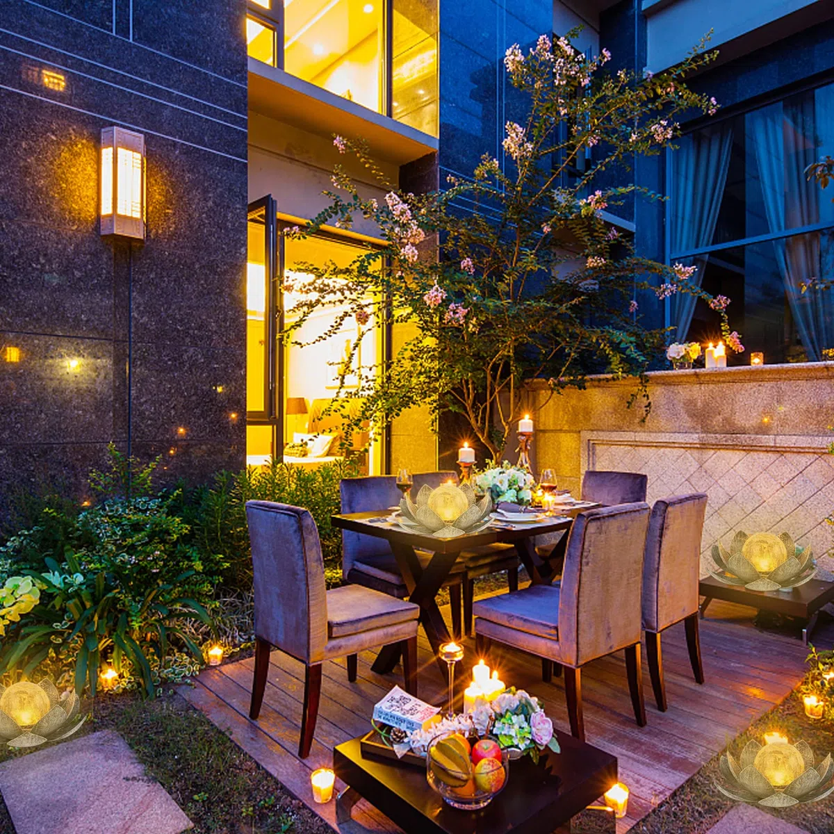 Lanterna Solare per Esterno, Lanterna Solare Fiori di Loto con Effetti Luminosi Bianco Caldo, IP44 Impermeabile Luci Solari da Giardino per Patio, Cortile, Prato, Balcone