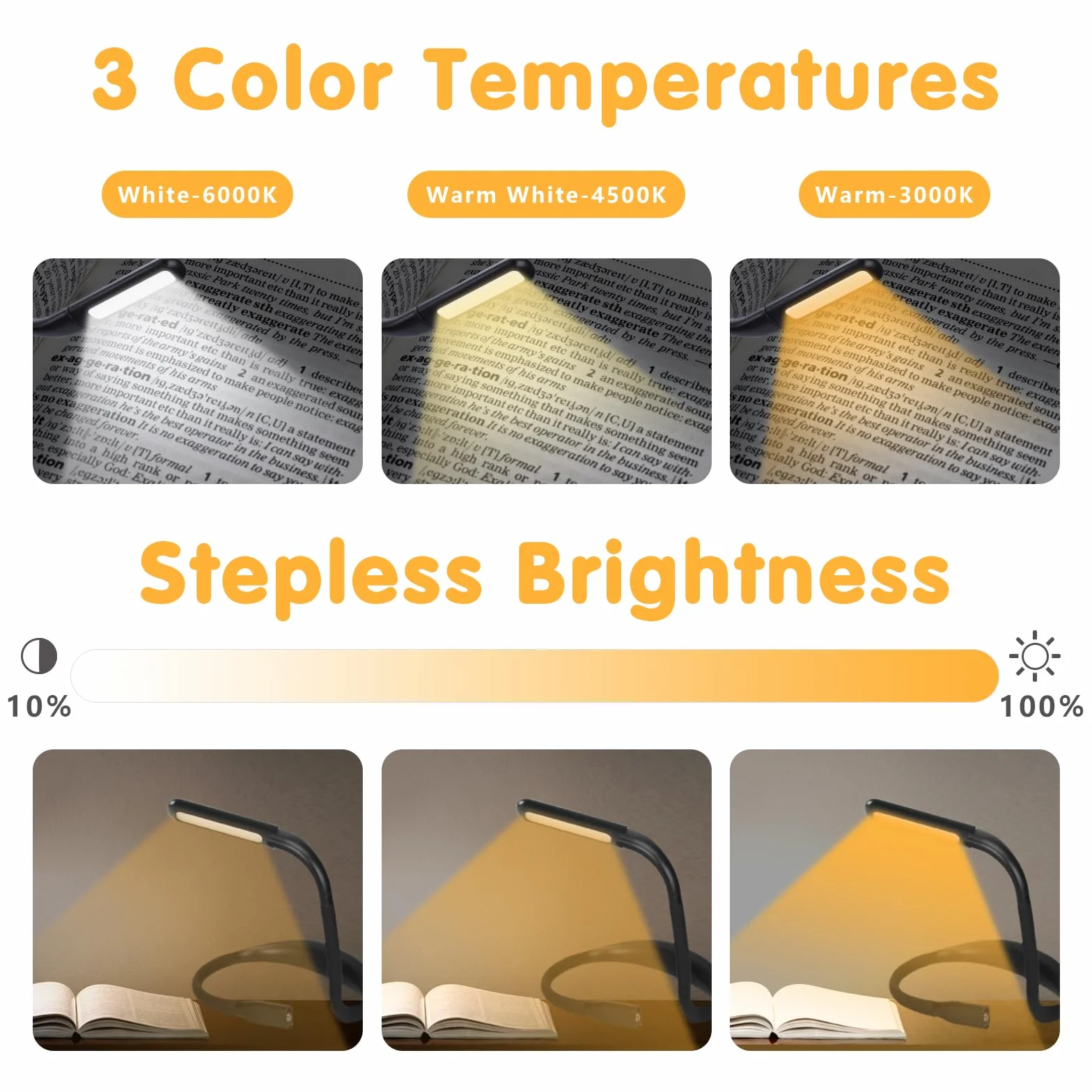 Alyvisun Lampada da Lettura per Collo, Ricaricabile Luce del Libro con Bracci Pieghevoli e 3 Colori, Portatile Luce Libro Lettura Notturna per E-Reader, Letto, Studio, Lavoro, Maglia, Viaggio (Nero)