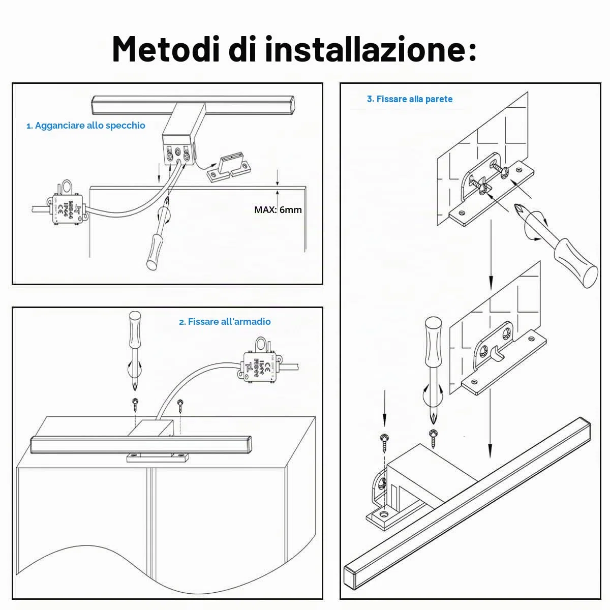 Lampada da Specchio a LED per Bagno 5W 30cm 400LM, Bianco Neutra 4000K Lampada Armadio Applique da Parete IP44 Lampada Specchio Bagno 230V 300x14x14mm