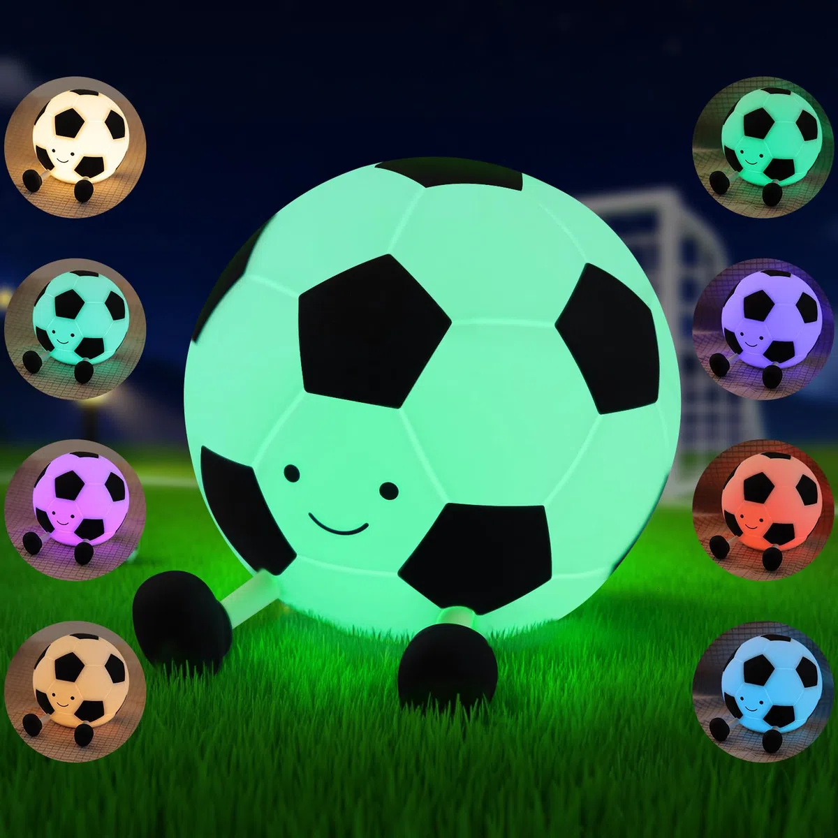 YISUN Luce Notturna Bambini Pallone da Calcio,Lampada da Notte per Neonati​ 7 Colori 3 Modalità di Luce,Controllo Touch,Lampada Carina in Silicone