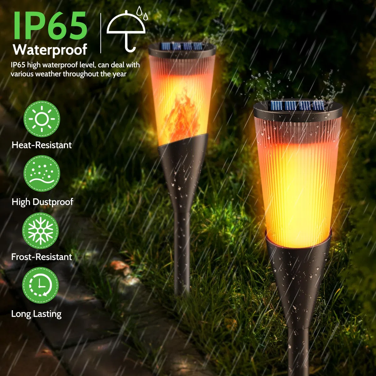 FIFlying Lampade Solari da Giardino, 6 Pezzi 12 LED Fiamma Luci Solari Esterno IP65 Impermeabile, 2 Modalità Solare Torcia Luce con Effetto Fiamma per Giardino, Cortile, Vialetto, Prato, Patio
