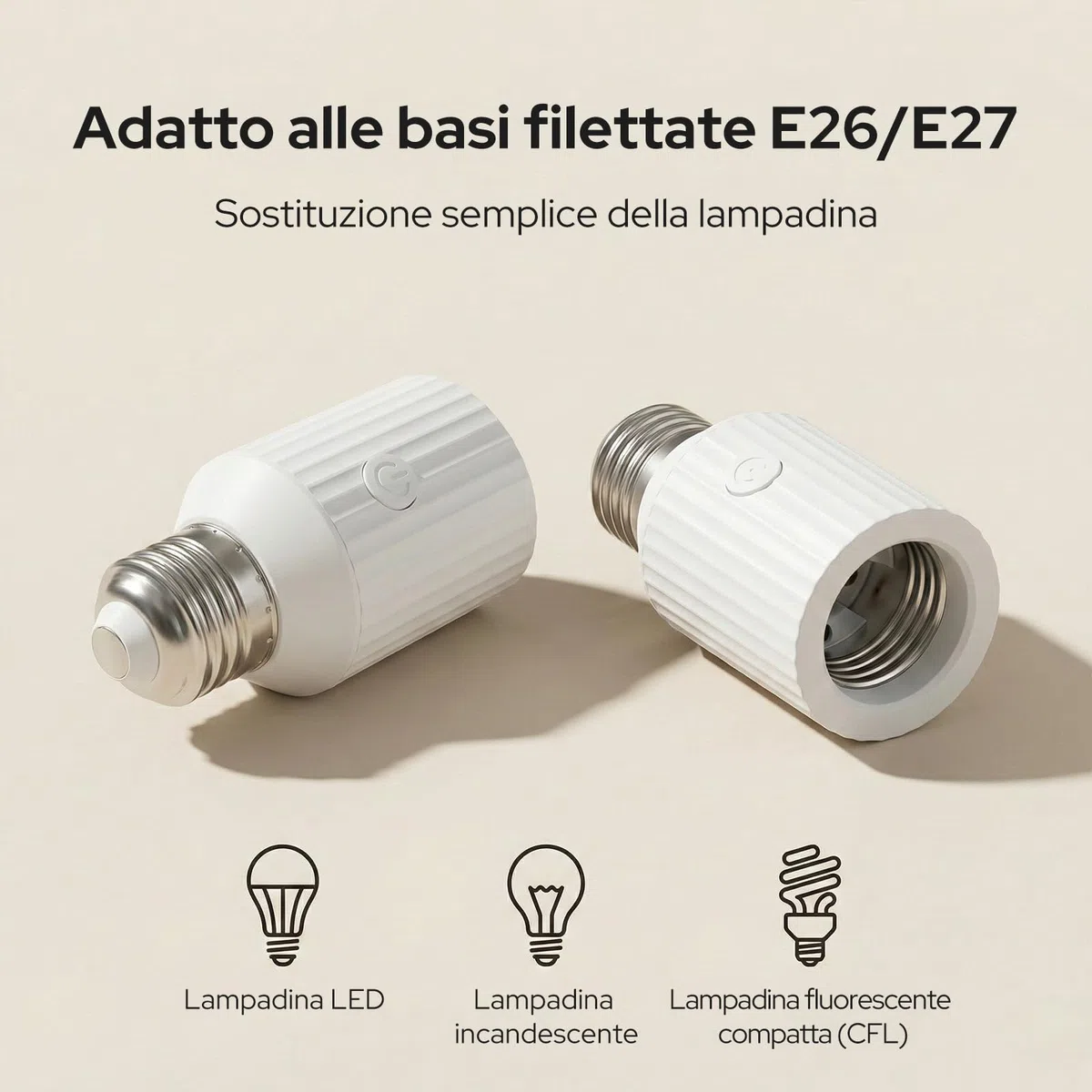 LoraTap Portalampada Wireless con Telecomando,Adattatore Portalampada E26/E27 per Lampade da Soffitto, Armadi e Lampade a Catenella, Base Portalampada a Spina, Interruttore Lampada Telecomando,60W Max