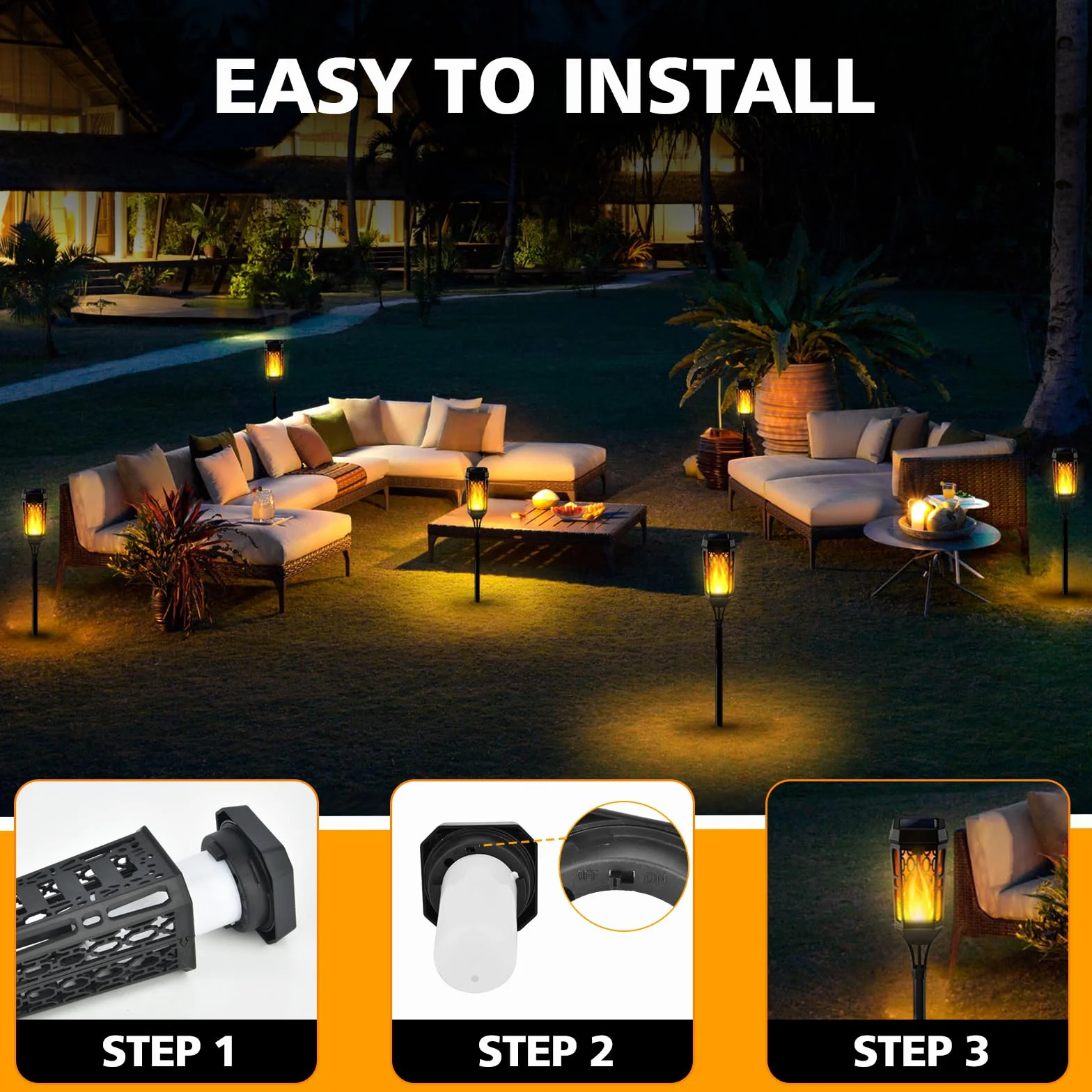 Solari Fiamma Luci, Lampade Solari da Giardino, 6 Pezzi 12 LED Lampada Solare da Esterno, IP65 Luci Solare Esterno impermeabile Decorazione per Giardino Cortile Prato Patio (Giallo 4)