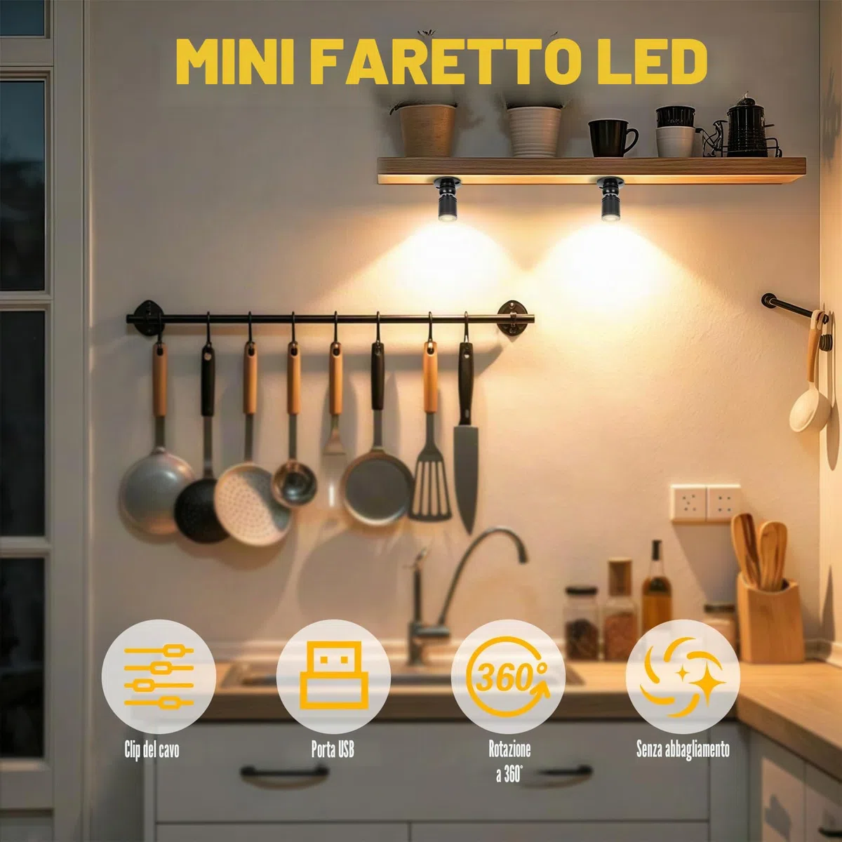 4PCS Mini Faretti a Spot, USB 5V 1W Vetrina per Gioielli Luci LED Spot, Piccola Luce D'accento, Faretti da Lncasso a LED per Vetrine, Gioielli, Armadi, Modelli