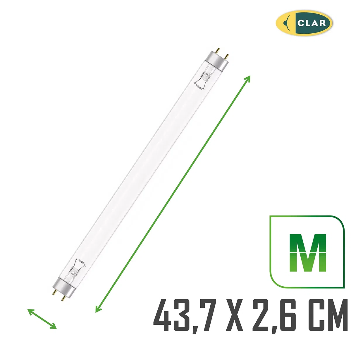 CLAR - Tubo Germicida UV 15W T8, Luce Disinfettante, Lampada Fluorescente 43,7 x 2,6 cm (Confezione da 1)