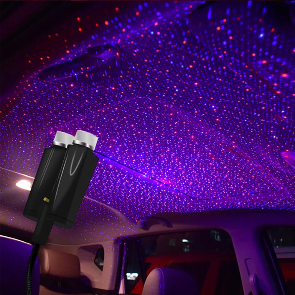 Romantiche Luci Da Tetto Automatiche Usb, Decorazioni Portatili Con Proiettore Di Stelle, Luce Notturna A Stelle, Illuminazione Interna, Con Spina E Festa, Per Auto/Casa/Festa (Red-Blue)