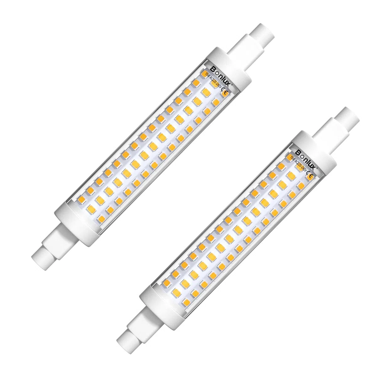 Bonlux 15W Lampadina R7S 118mm a LED Lineare Bianco Calda 3000k, Non-Dimmerabile J118 Slim Doppio Effeto Equivalenti 125W 120W Lampada Alogena Lineare AC 220-240V 1300LM 360 Gradi (pacco da 2)