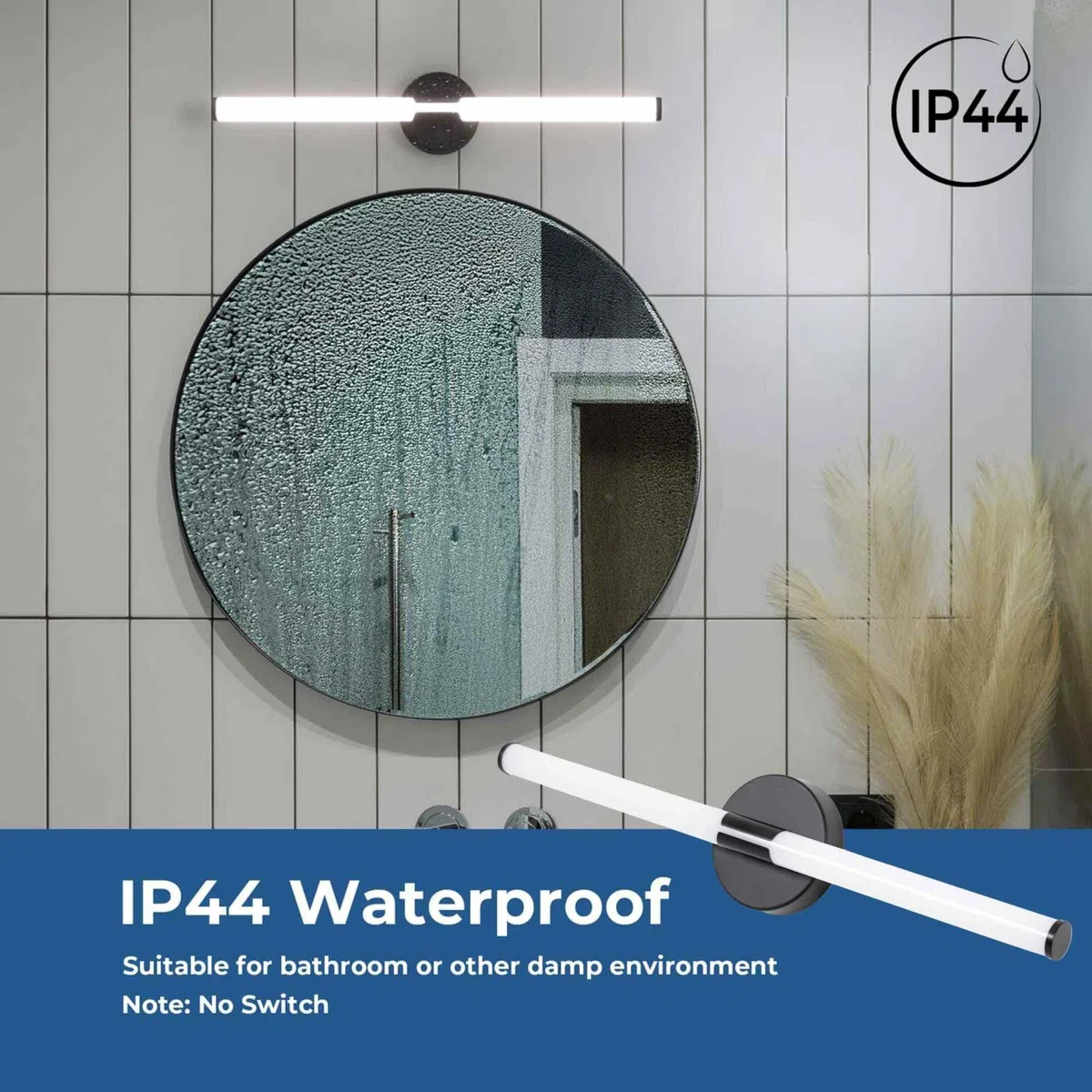 BARCELONA LED. Applique LED tubolare nera per bagno da 60 cm – 8 W, 720 lm, IP44 – Luce bianca neutra 4000 K – Illuminazione moderna ed efficiente. Applique sopra lo specchio del bagno