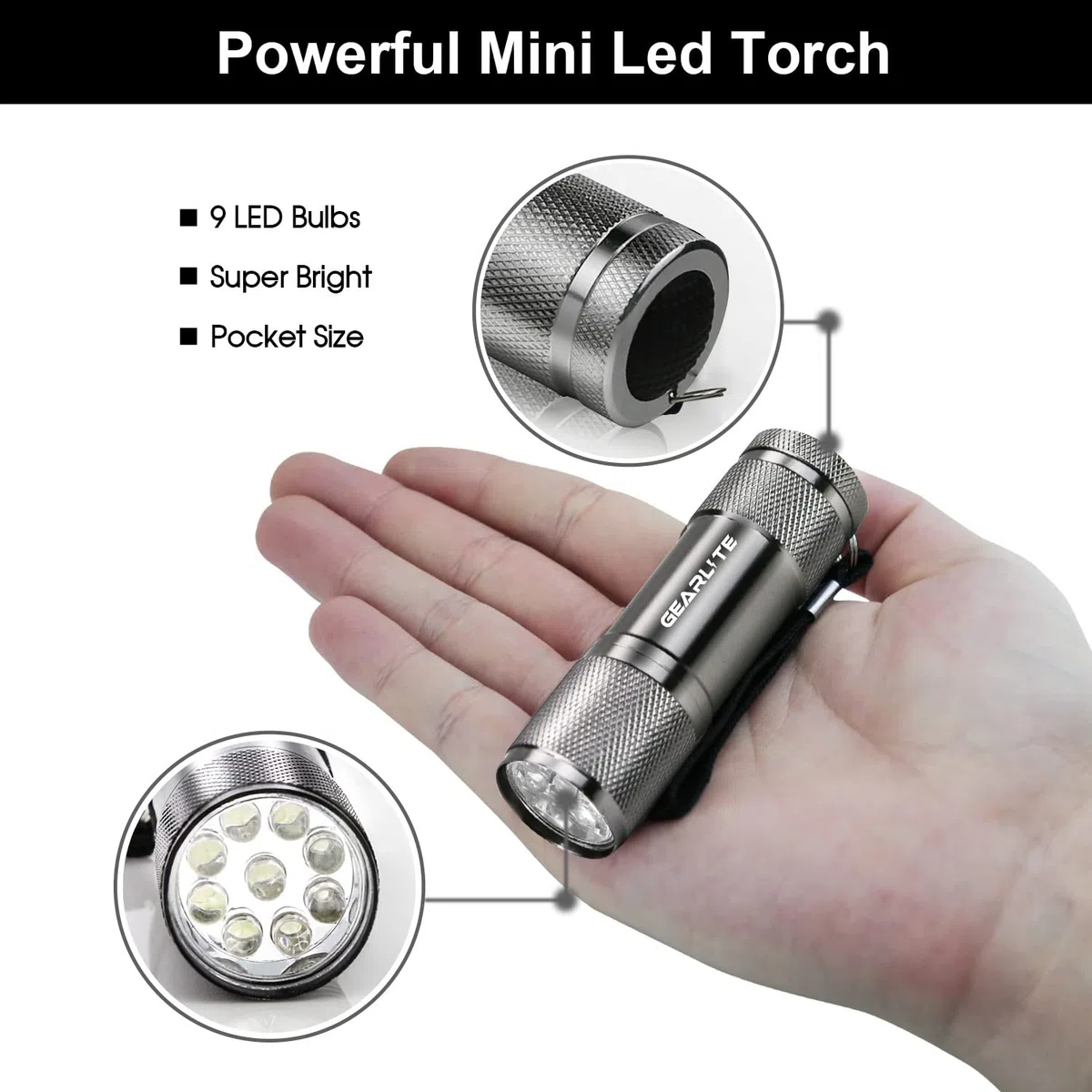 GEARLITE Mini Torcia LED, 4 Pack Alluminio Piccola Torcia Bambini con 12 Batterie AAA, IP65 Impermeabile Torce con Cordino per Campeggio Giovanile Trekking Outdoor