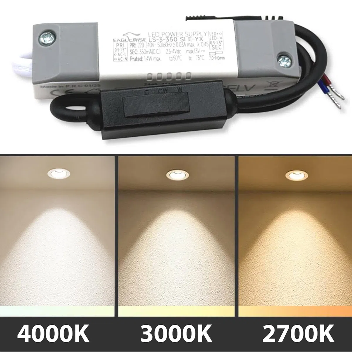 Mini Faretto Bianco Incasso LED 3W CCT da 2700K a 4000K Luce SPOT 26 Gradi Box Doccia Nicchia Bagno IP44 Vetrine, Espositori, Mensole, Ripiani, RA90 alimentazione 230V