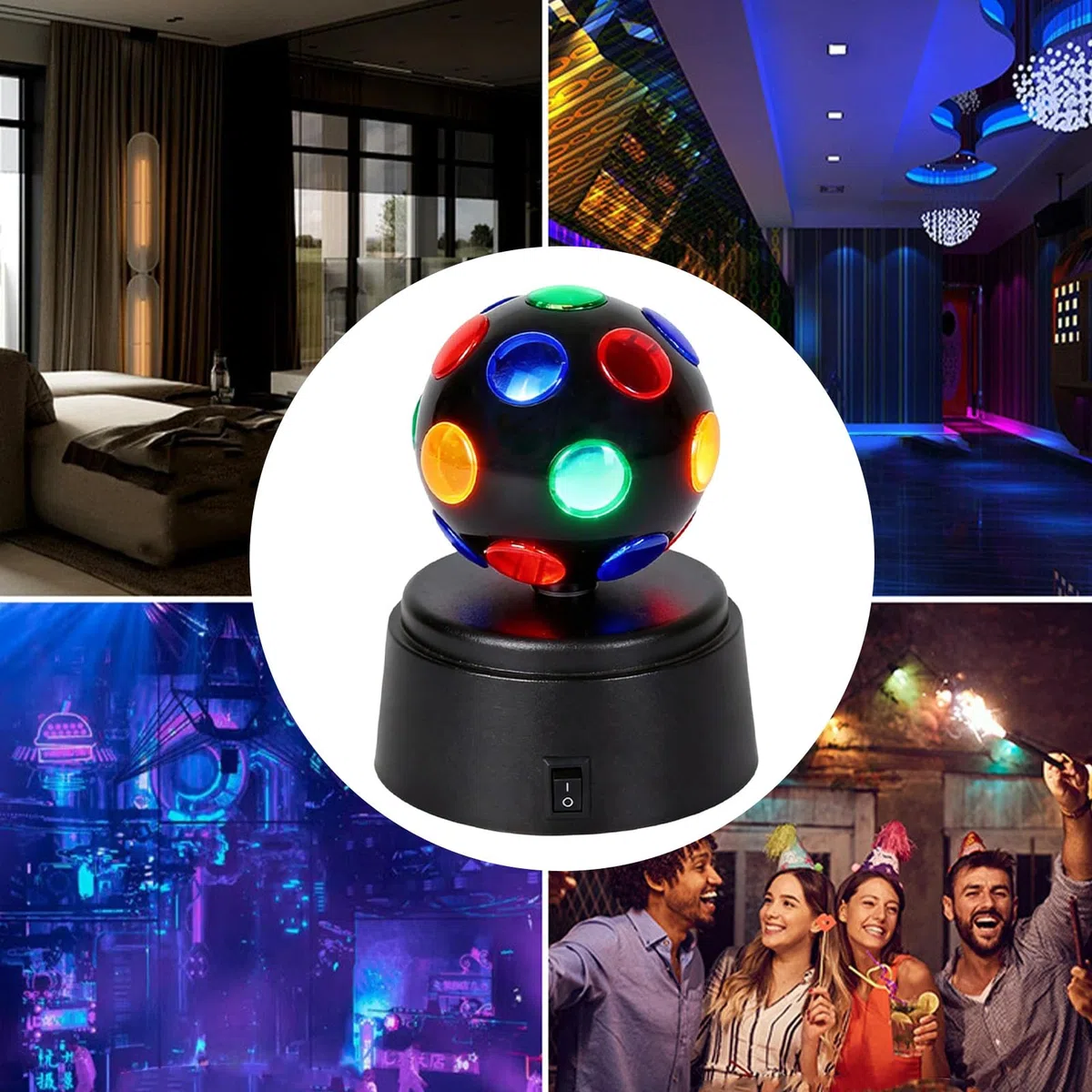Generico Palla disco LED | Luce d'ambiente LED portatile a batteria - Lampada decorativa a disco,per feste, discoteche, bar, karaoke, casa, uso interno/esterno, compleanni, matrimoni, Natale