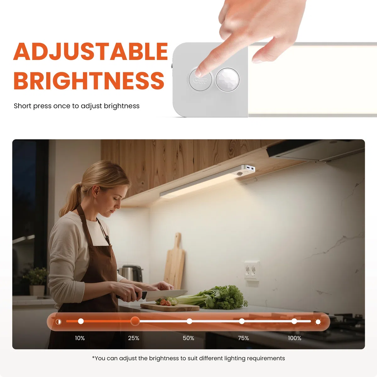 LROLTEF Luce LED Sottopensile Cucina 20CM 1100mAh 4000K Luci con Sensore di Spostamento Sensore di Movimento Armadio Lampada Dimmerabile per Cucina Scale Soggiorno Camere da Letto 2P
