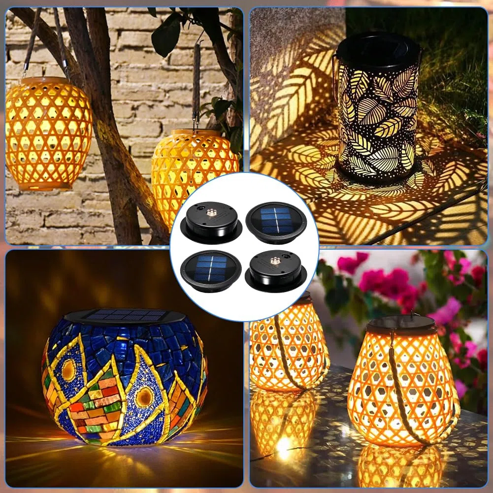 4 luci solari di ricambio, top 11 cm, coperchio di ricambio con 7 LED, IP65 impermeabile, ricambio per lampade solari da giardino, lanterna solare e fai da te (luce calda)