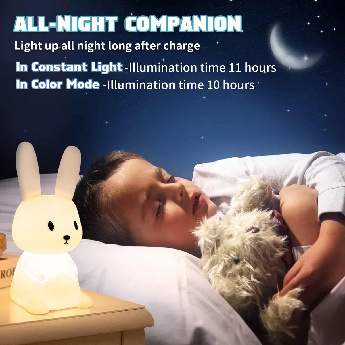 SOLIDEE Lampada Camera Bambini, Silicone Luce Notturna Neonato, 7 Multicolori LED, LED Ricaricabile Lampada da Notte Per Bambini Regalo Neonato Cameretta Bambino