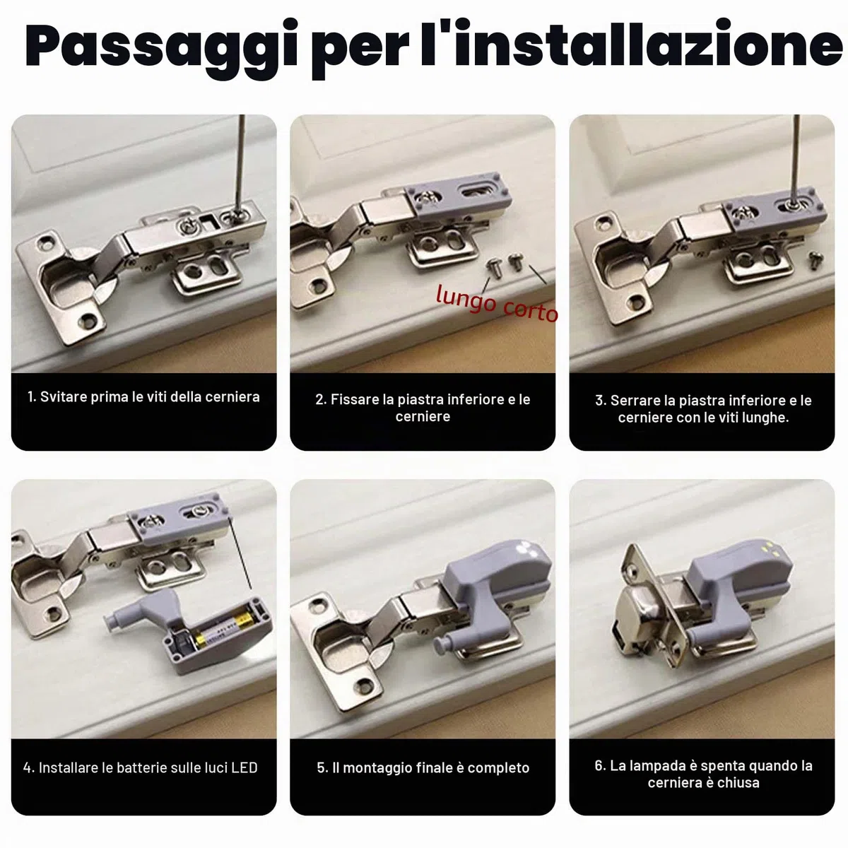 20 luci a LED con cerniera, sensore di luce LED universale per cerniere interne (bianco), luce LED con sensore di luce, funziona a batteria per armadi e armadi