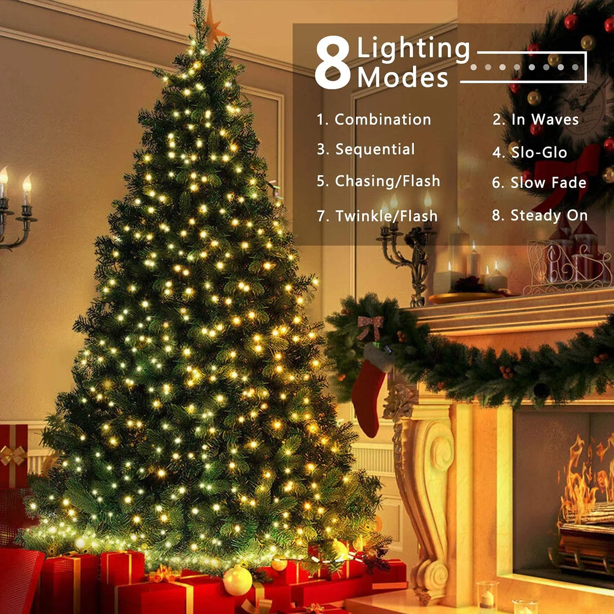 Catena di Luci Natale Esterno, BrizLabs 10M 100 LED Natale Decorazioni Stringa Fata Luce Impermeabile Catena Luminosa con 8 Modalità per Feste Albero di Natale Interno Giardino Eventi (Bianco Caldo)