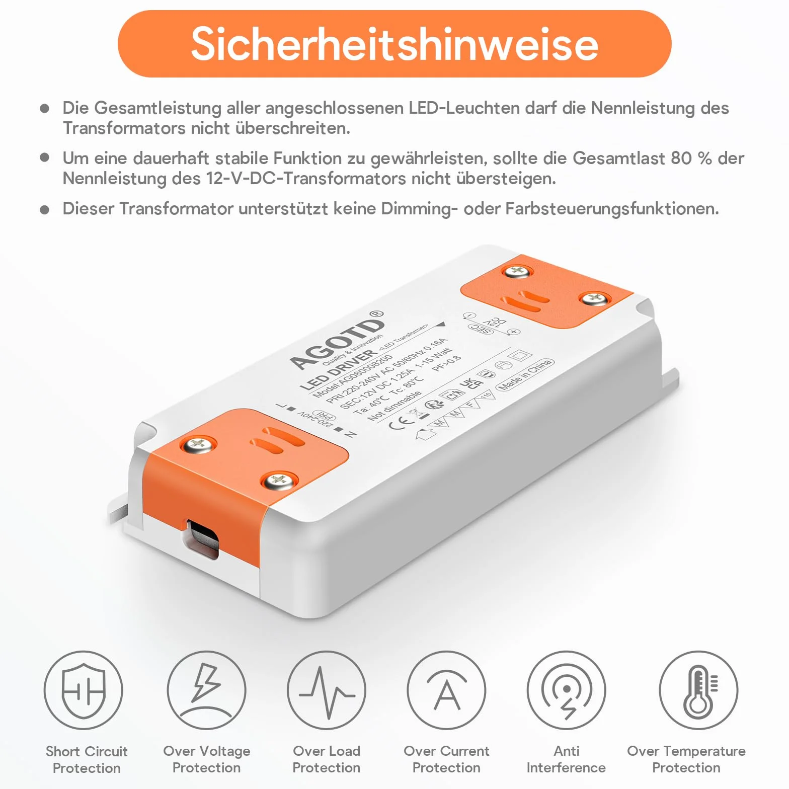 Trasformatore LED ingresso 220-240V uscita DC 12V 1.25A 15W lampadina LED driver convertitore driver alimentazione di tensione costante