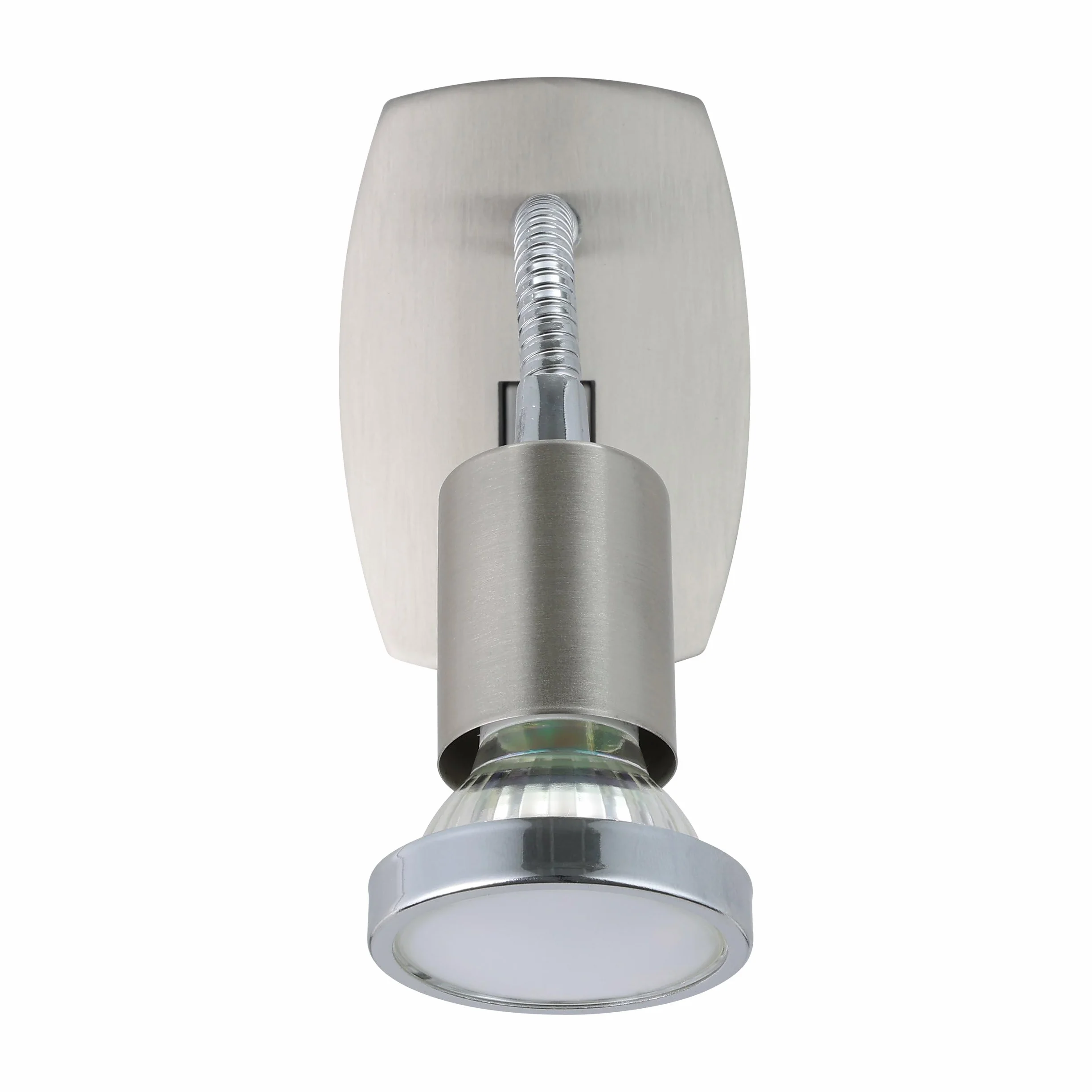 Eglo Faretto Mini 4, Lampada da Presa a Uno Punto Luce in Acciaio, Nichel Opaco, Cromo, Presa GU10, Interruttore e Braccio Flessibile Inclusi
