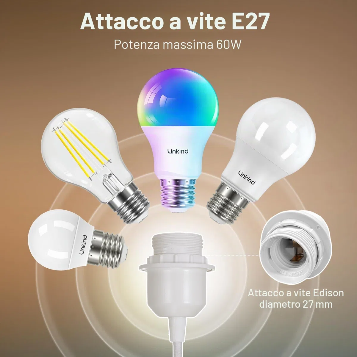 Linkind Portalampada E27 in Metallo, Lampada a Sospensione con Cavo(100CM Altezza Massima Regolabile) e Anello Filettato, Portalampada Compatibile con Paralume(Bianco)
