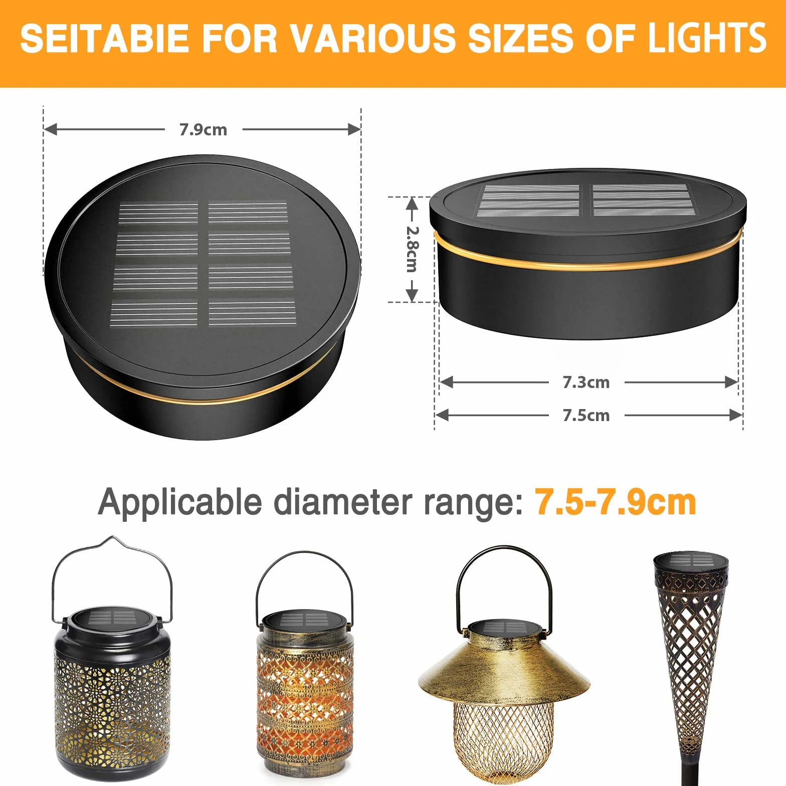 GEARLITE lampada solare di ricambio superiore 8cm, ricambi luce da giardino con LED bianco/caldo, box batteria solare 800 mAh con pannelli 2 pezzi