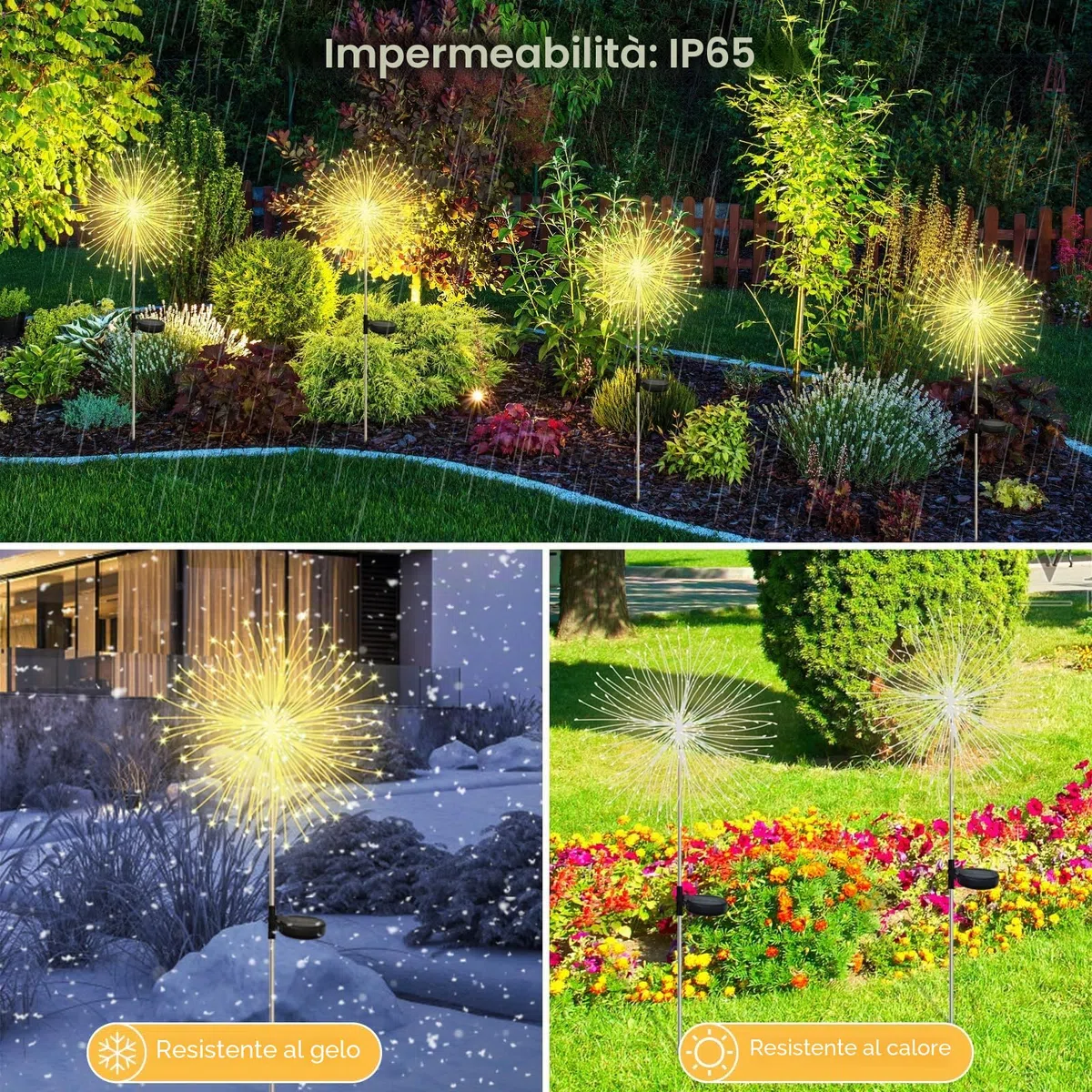 2 luci solari da giardino,120 luci solari da giardino a LED,8 modalità, luci solari impermeabili a forma di soffione,decorazioni solari da giardino bianco caldo,per esterni,vialetti da giardino,prati