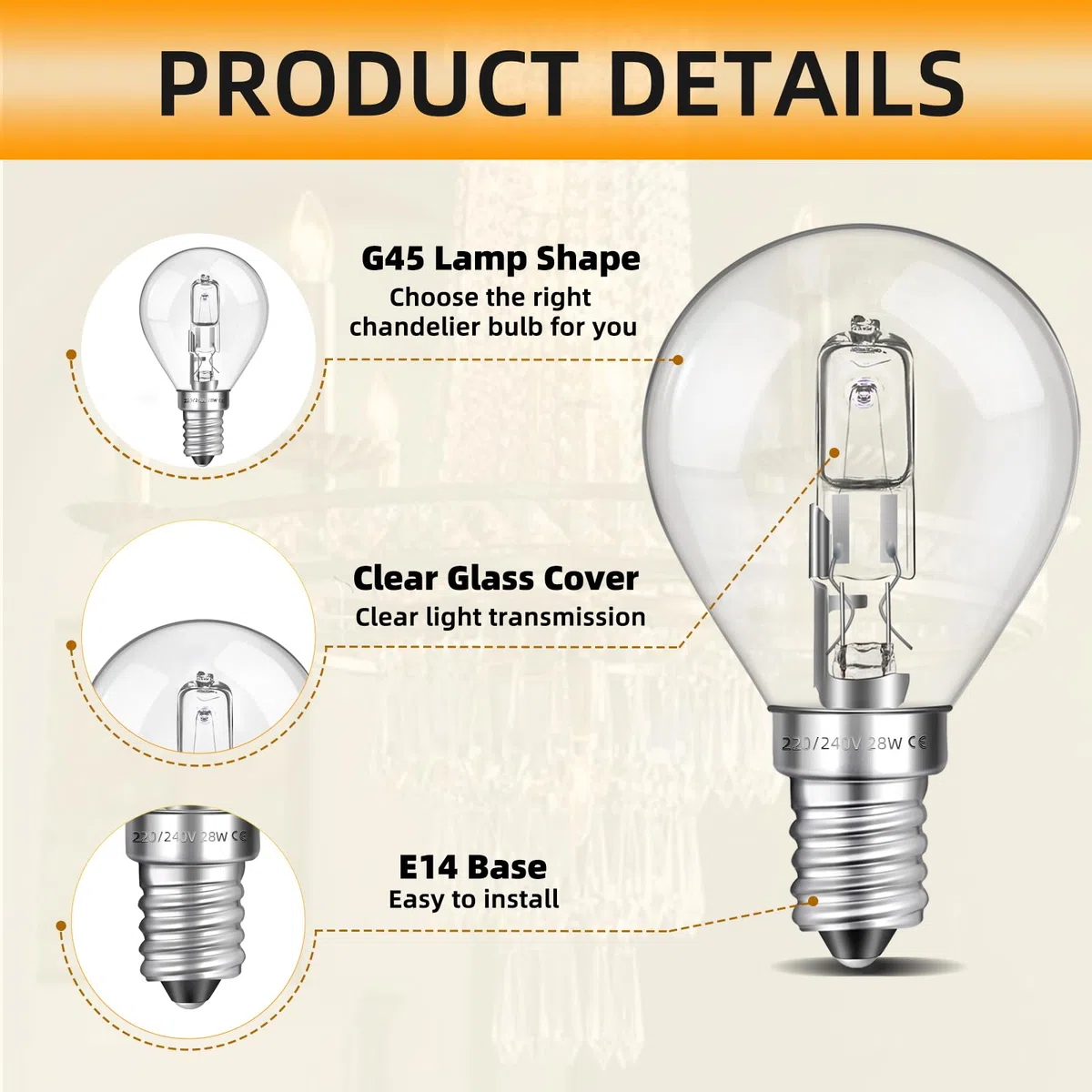 G45 E14 Lampadina 28W Dimmerabile, Bianco Caldo 2700K, 370LM, Lampadine Transparente Golf G45 con Attacco E14 per Lampadari, Applique, Confezione da 6