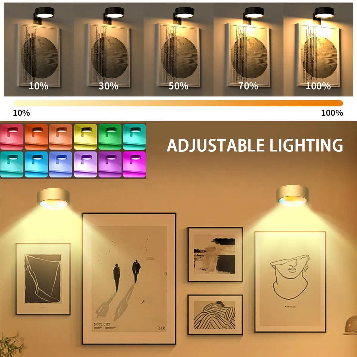 YOUYIKE 2 Luce per Quadri Senza Fili con Telecomando, 13 Modalità di Illuminazione, Illuminazione a Batteria, Quadri Lampada, Applique Quadro Luci per Esposizione Pittura Vetrina (Oro)