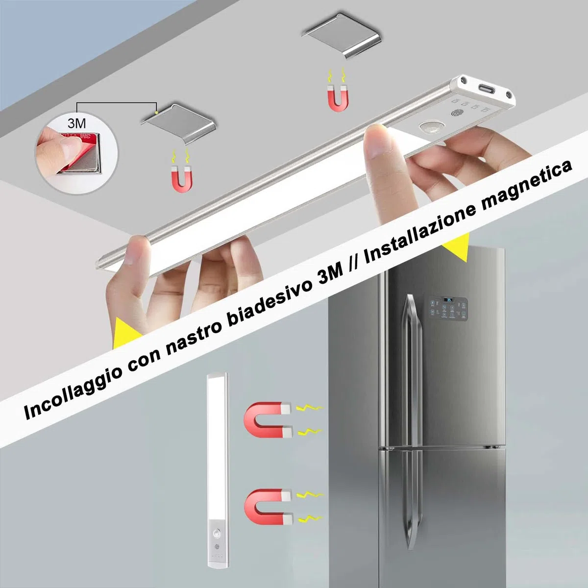 Luce Led Sottopensile Cucina 32CM 6500K, Super Luminoso, Armadio Led con Sensore, Luminosità Regolabile, luci led Ricaricabile, Magnetica, Luce per Armadio, Scale, Corridoio, Garage,Cucina