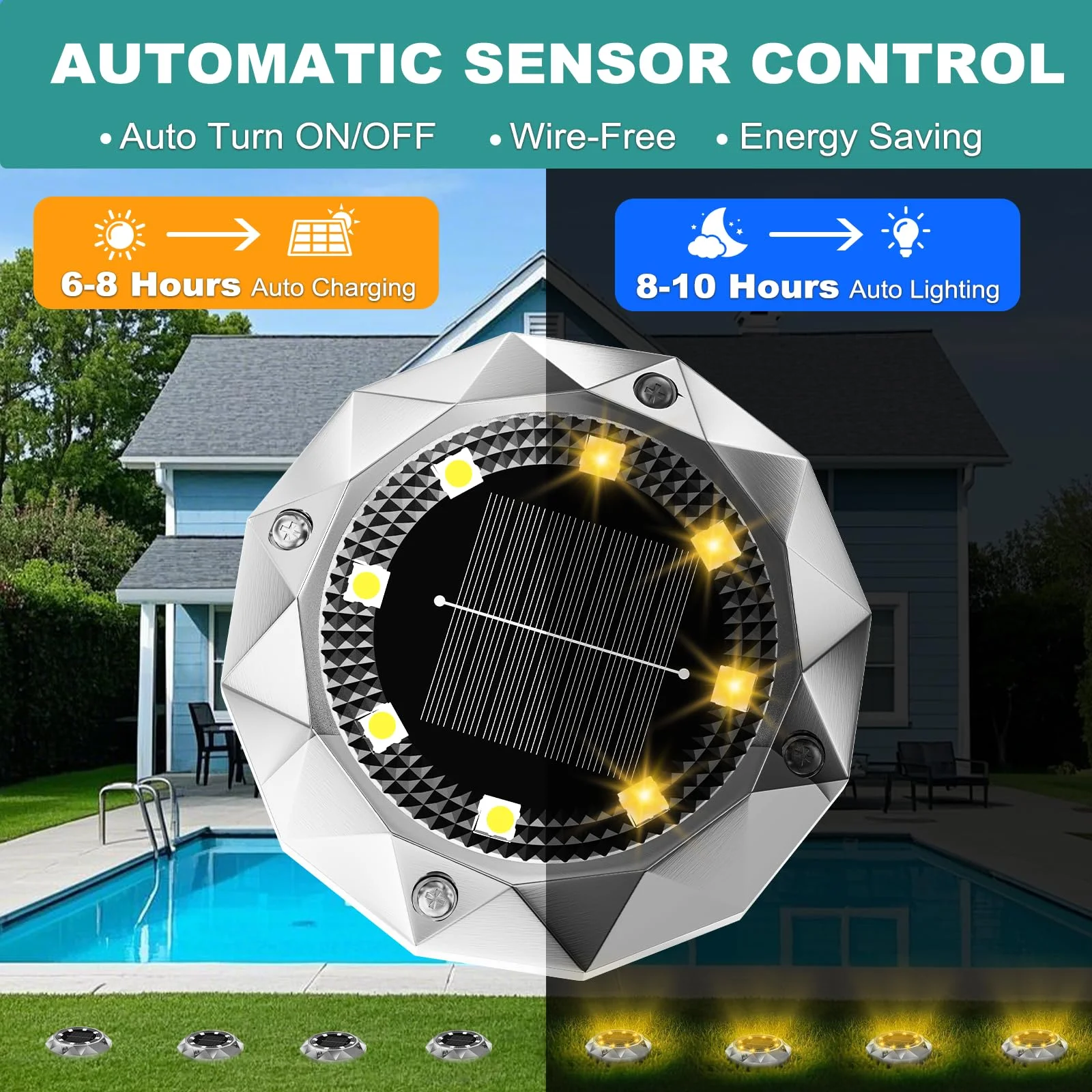 10 Pezzi Luci Solari da Giardino, 8 LED Faretti Sepolta Solari a Led da Esterno IP65 Impermeabile, Luci Solare Decorazione Lampade Solare da Terra per Cortile Prato Vialetto Paesaggio,Bianco Caldo