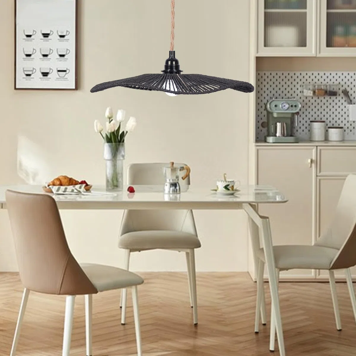 Paralume in Corda di Carta Intrecciata, Copertura per lampadario, Ornamento per Lampada da soffitto, Paralume Chiaro per la Sala da Pranzo sul, Nero