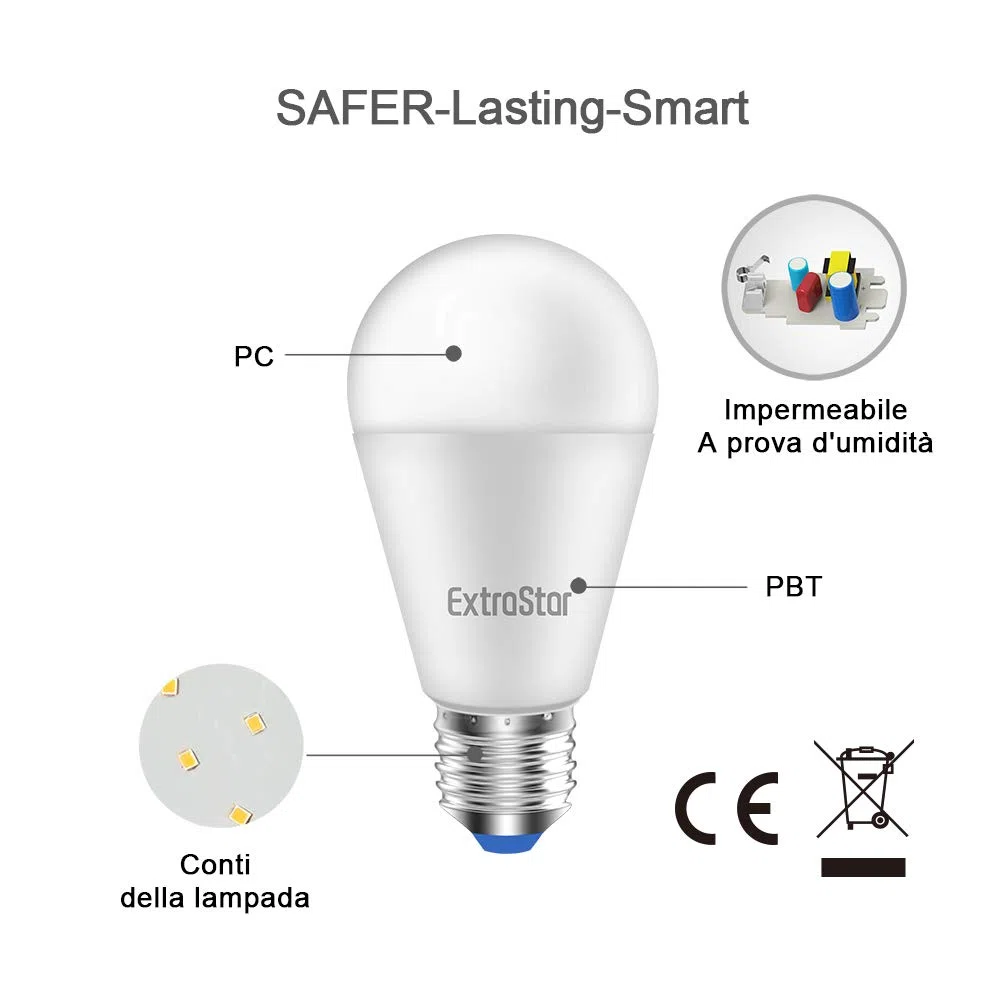EXTRASTAR Lampadina LED E27, 15W (equivalenti a 120W), 6500K, luce bianca fredda - Pacco da 6