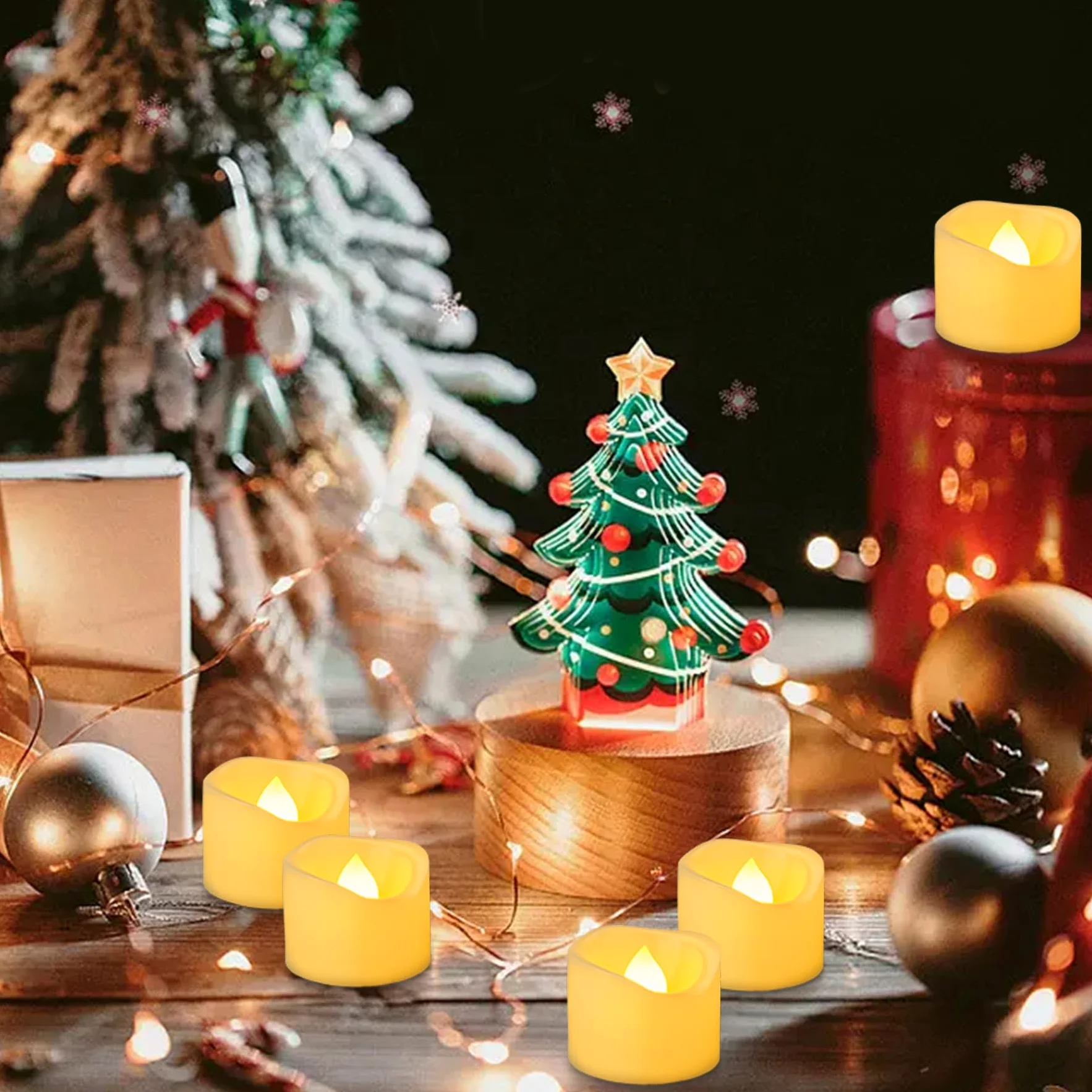 Confezione da 48 lumini votivi a batteria, 3,8 x 3 cm, senza fiamma, tremolanti LED, elettrici, per esterni, per matrimoni, Halloween, decorazioni natalizie
