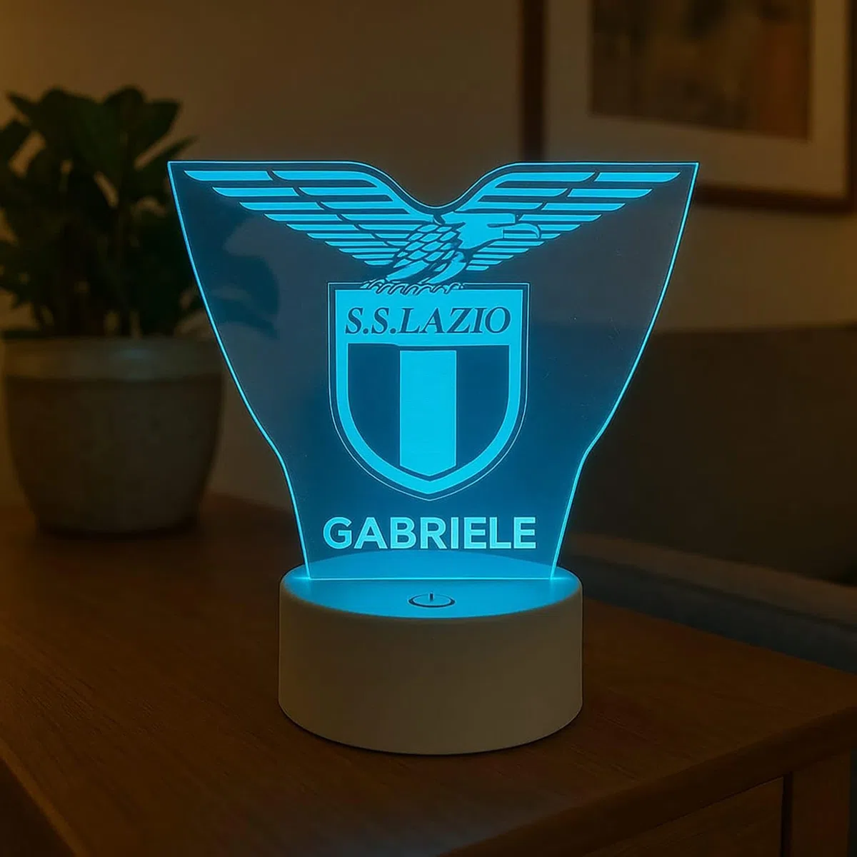 Generico Lampada in Plexiglass con Base Nera Logo Lazio Calcio e Nome Personalizzato Decor Night Light LED Luce Camera 7 Colori