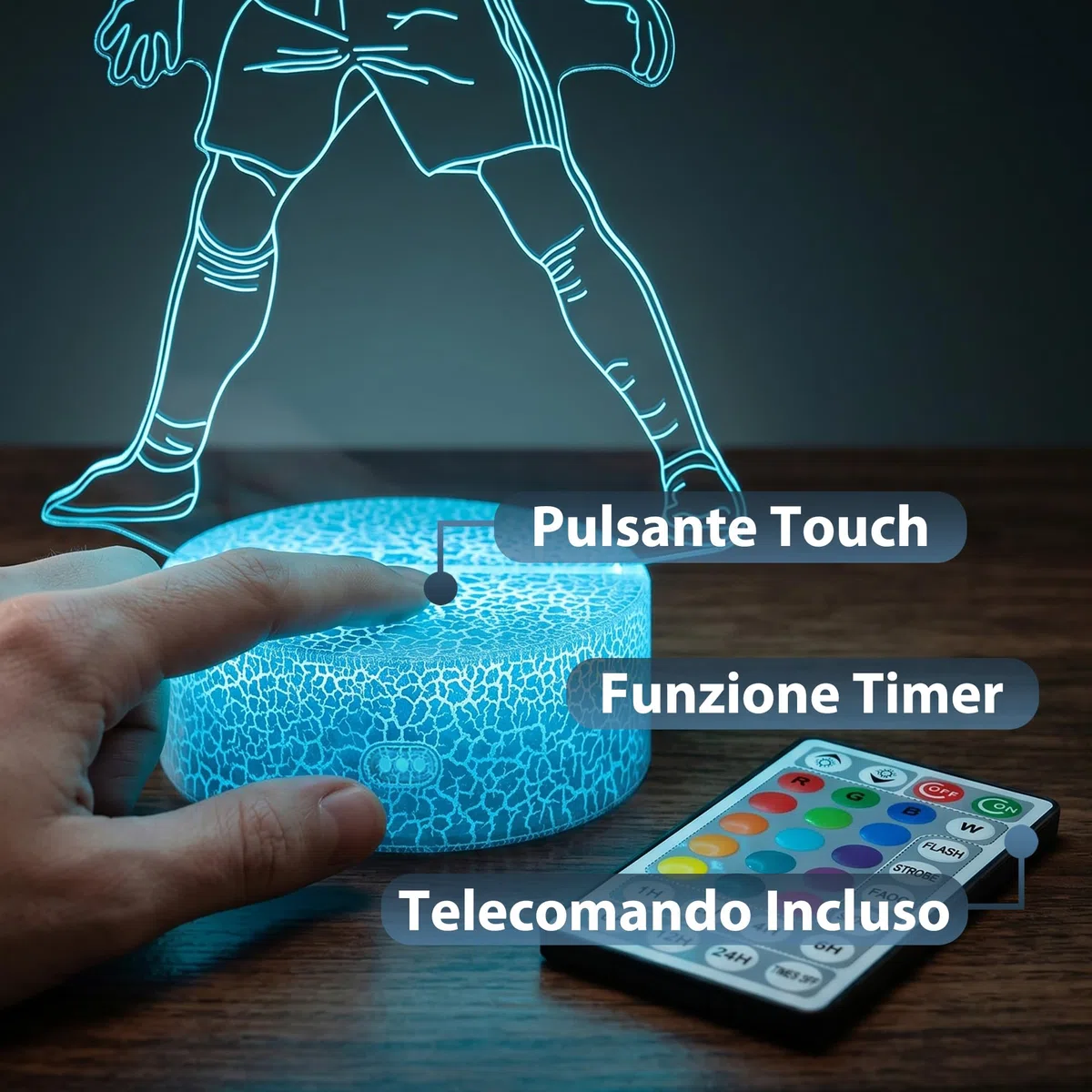 3D Illsuion Luce Notturna Calciatore n.7, Lampada da Calcio 16 Colori che Cambia Dimmerabile con Telecomando, Calcio de Regalo per Bambini Adolescenti Uomo