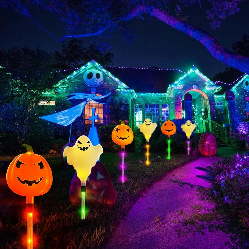 Kit di luci solari decorative di Halloween - zucche - fantasmi - illuminazione a LED - lanterna esterna - decorazione per prato, recinzione, portico e balcone