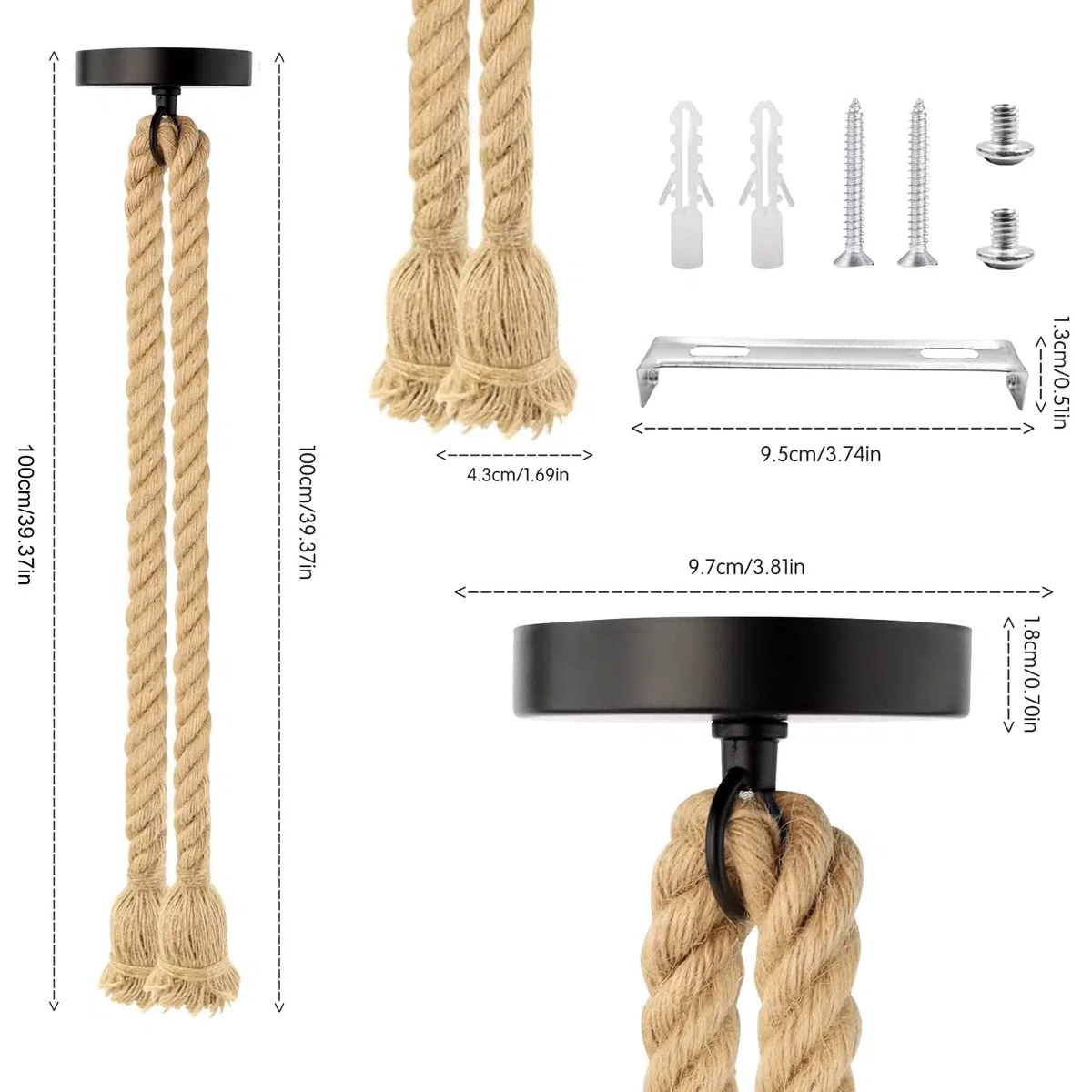 2 Teste Lampada Corda E27 Lampada a Sospensione Industriale Fai Da Te lampadario corda da soffitto per sala da pranzo sala bar caffetteria lampadario a sospensione-lunghezza 100cm+100cm