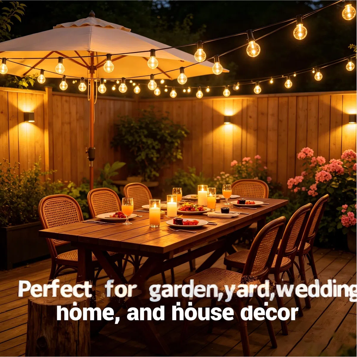 15M Catena Luminosa Esterno Luci Giardino Catena, LED Lampadine Luminosa Luce da esterno Giardino Impermeabile IP44 Luci Esterno, Adatta per Festival, Matrimoni, Feste, Giardini, Terrazze