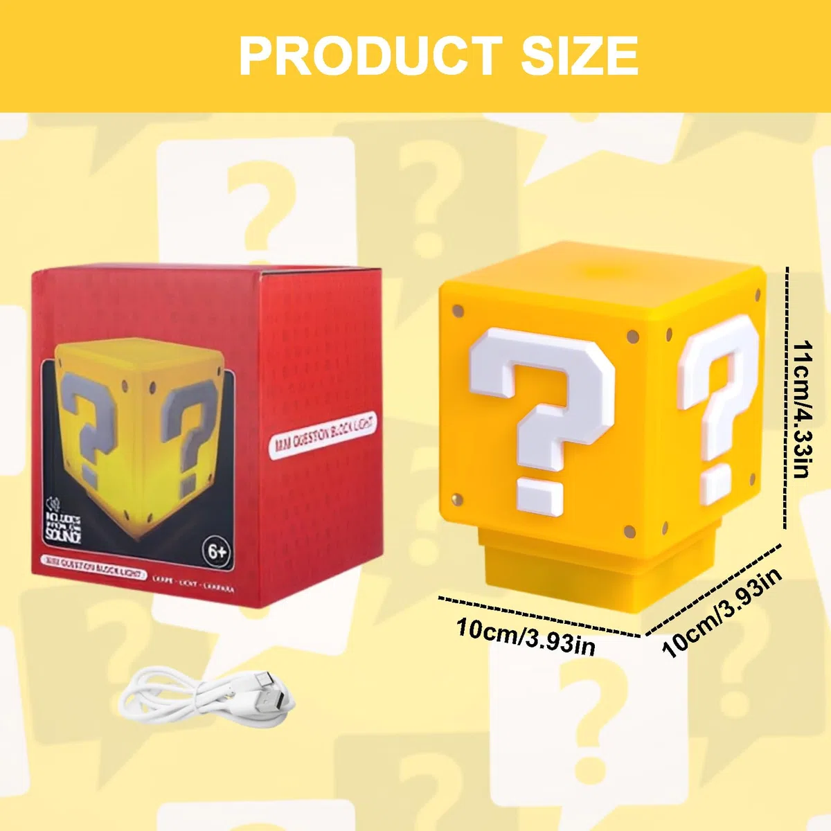 Lampada Punto Interrogativo Cubo con Suono, 3D Light Night Lights per Anime, Lampada Punto Interrogativo, Luce Notturna Game per Regalo di Compleanno o di Natale