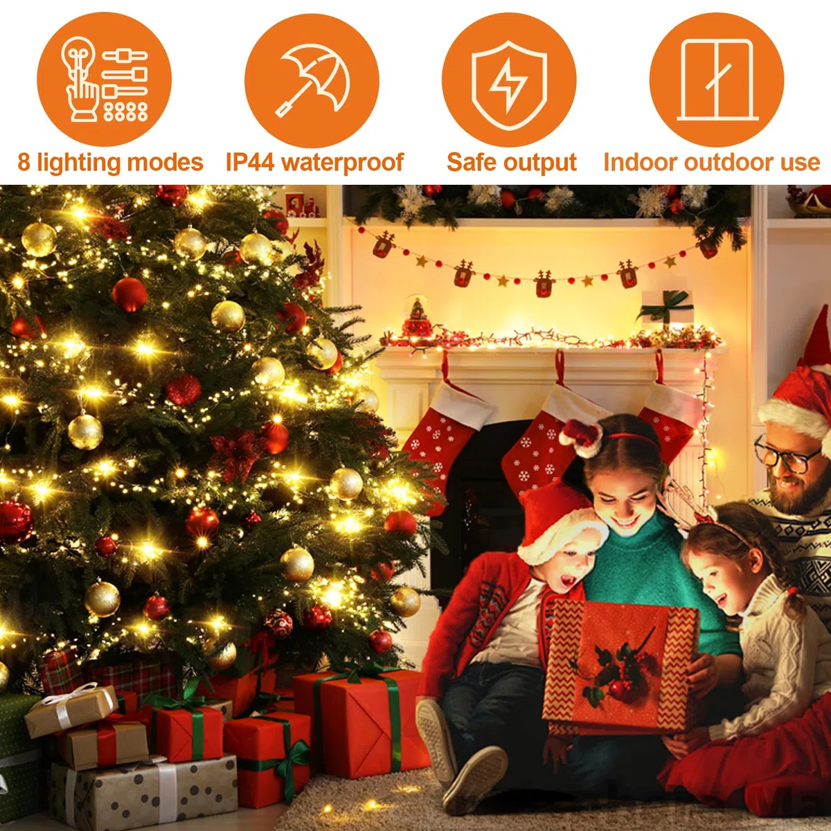 Uping Luci Natale Esterno Luci Albero di Natale Interno 300 LED 30M Catena Luminosa Bianco Caldo Lucine Decorazioni Natalizie Casa Giardino