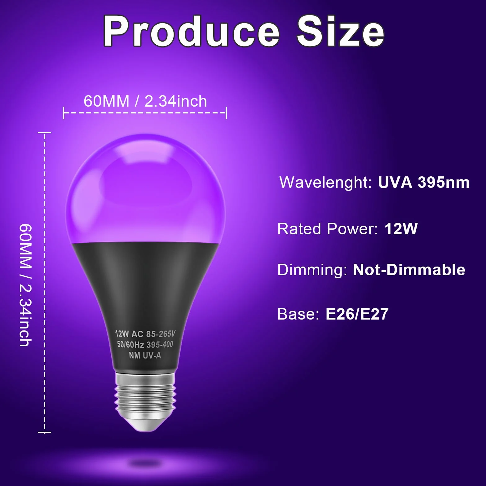 CREATESTAR 12W Lampadina UV E27 2 Pezzi, 395nm Lampadina uv Nera, Luce uv per Feste, Body Painting, Halloween, Club, Pittura, Decorazioni Fluorescenti