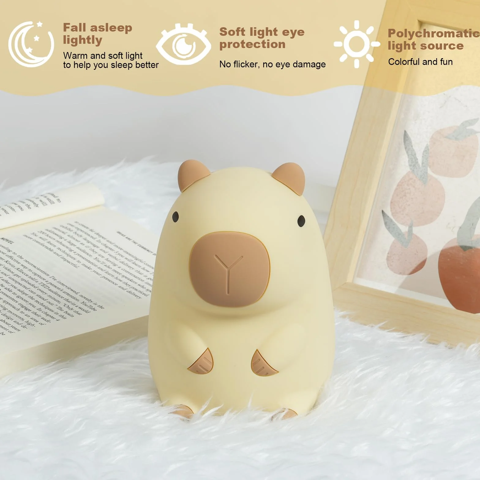 URAQT Capybara Luce Notturna per Bambini, Capybara Lampada Touch Control per Comodino, Ricarica USB e Timer, Dimmerabile Luce Notturna in Silicone, Luce Notturna Neonato Cameretta Bambina Regalo