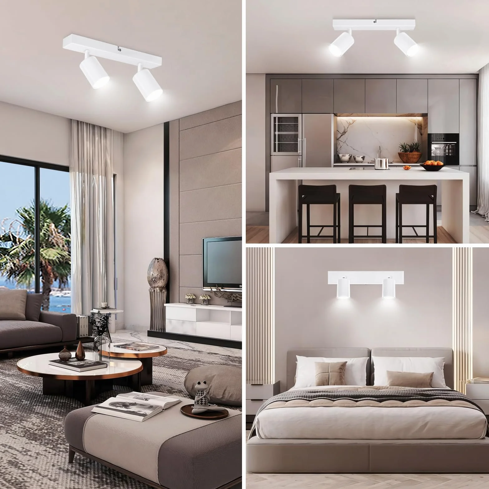 Ketom Lampada Faretti da Soffitto Orientabili, GU10 Faretti LED da Soffitto Bianco, Moderna Plafoniera LED Faretti 2 Luce, Faretto da Parete Interno per Barra, Cameretta, Cucina, Senza Lampadina