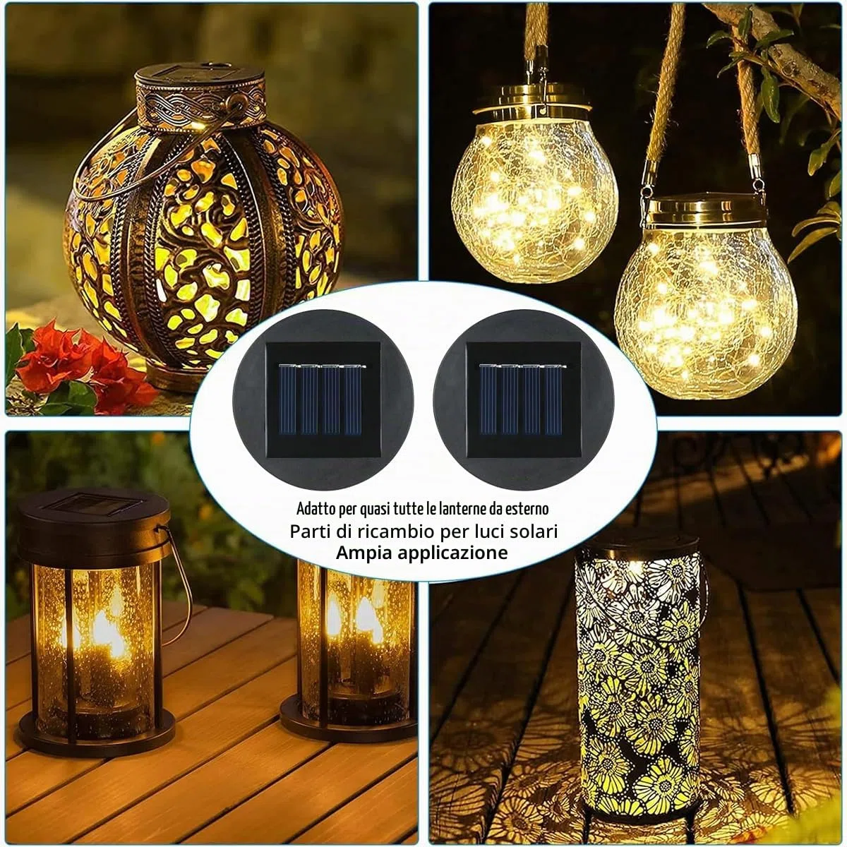 6 Pezzi Lampada Solare di Ricambio, Scatola Batteria Solare, Adatto Lampade a Sospensione Esterni, Giardino, Decorazione Cortile (luce bianca calda)