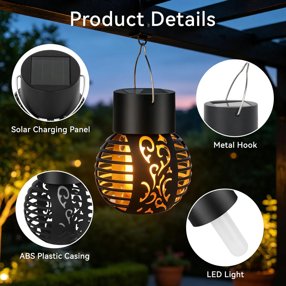 Lampade solari da giardino per esterni, 4 pezzi, a forma di fiamma solare, impermeabile, per esterni, per balcone, terrazza, decorazione da giardino [classe energetica A+++]